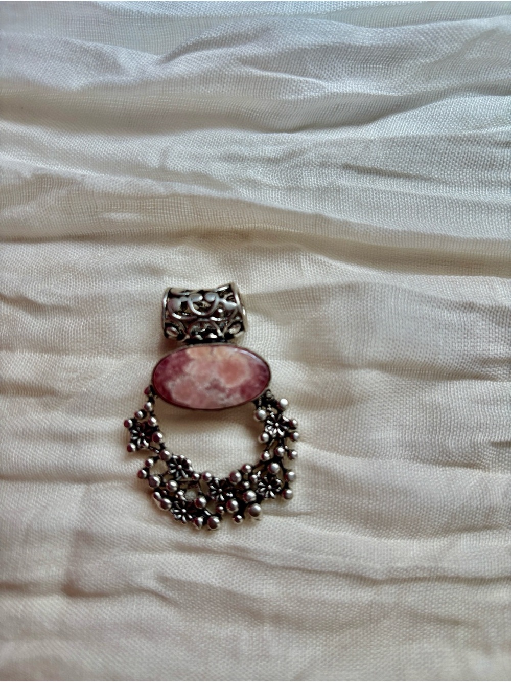 NEW Sterling-Style Pink Stone Floral Drop Pendant for Women